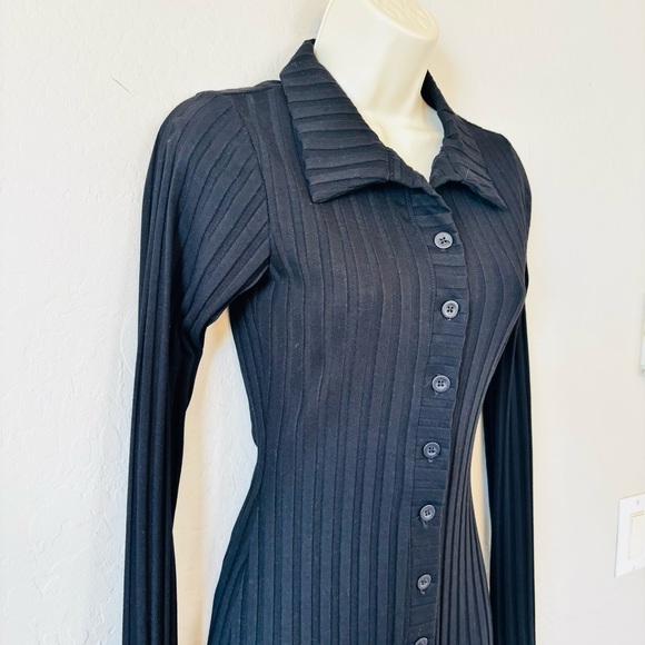 Good American ribbed Black Button-Down‎ Dress 0 90’s, goth, sexy - Picture 4 of 11